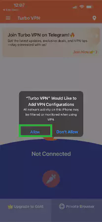 In the pop up select Allow