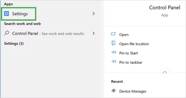 Settings section