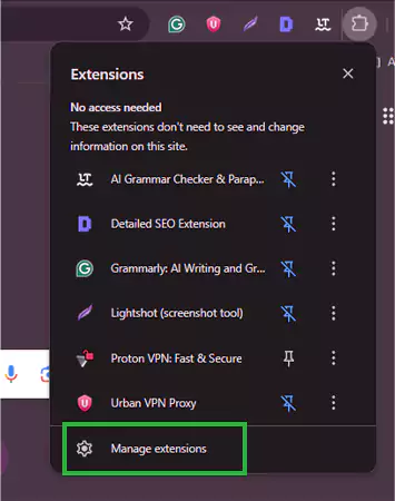 Click on Manage extension