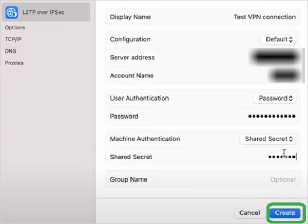 Mac create new VPN