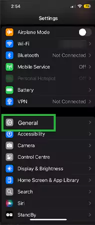 Tap on General