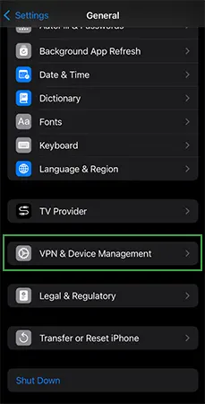 Tap on VPN and Device Management