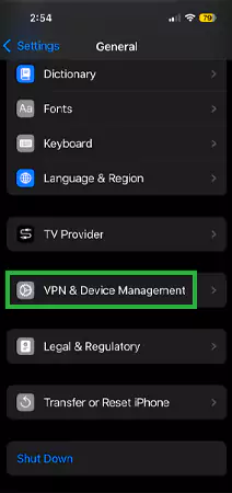 Tap on VPN and Device Management