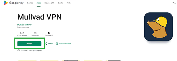 Search for the Mullvad VPN