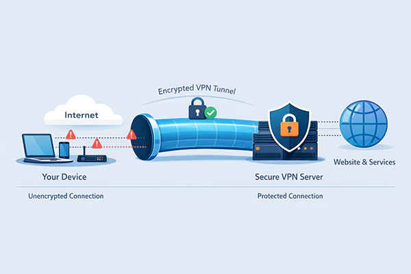 An infographic showcasing how a VPN tunnel works