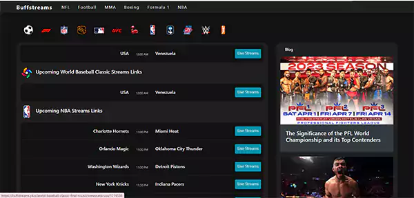 BuffStreams homepage