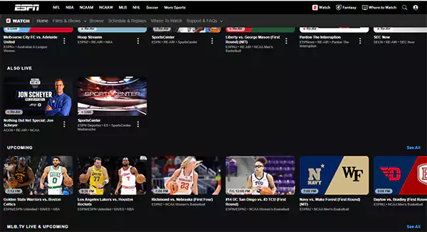 ESPN plus homepage