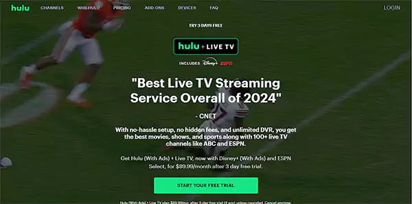 Hulu Plus Live TV homepage