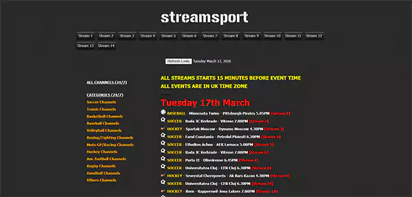 Streamsport homepage
