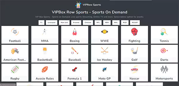 VIPRow Sports homepage