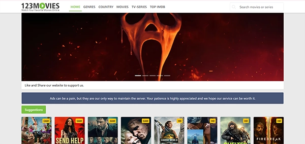123Movies Homepage