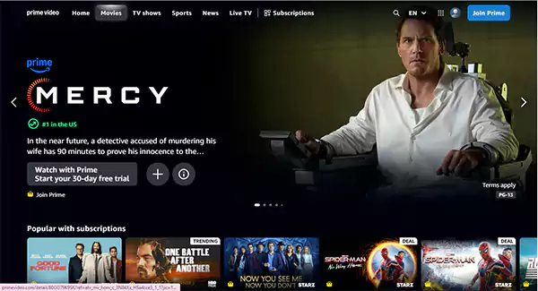 Amazon Prime Video homepage