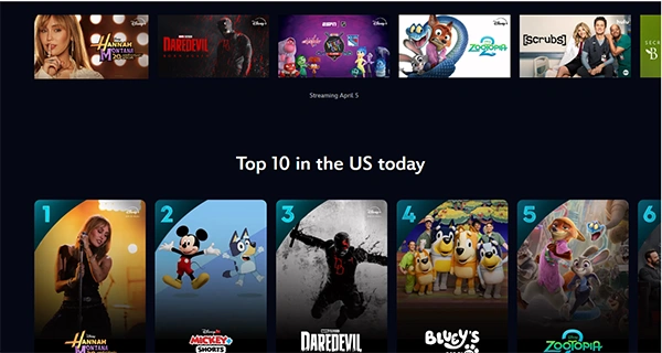 Disney+ homepage
