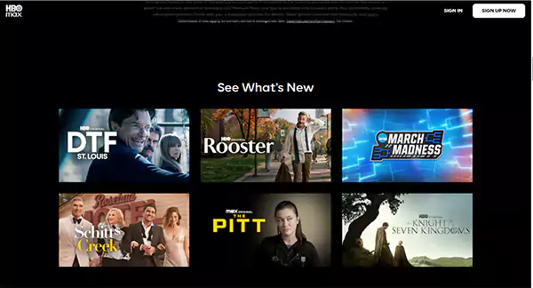 HBO Max homepage