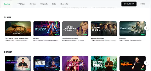 Hulu homepage