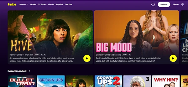 Tubi TV Homepage