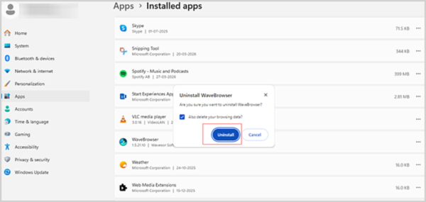 Uninstall app
