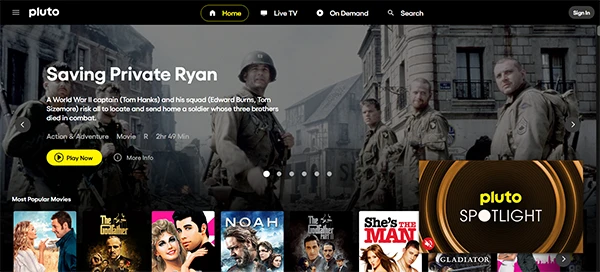 Pluto TV Homepage