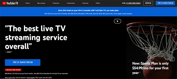 YouTube TV Website